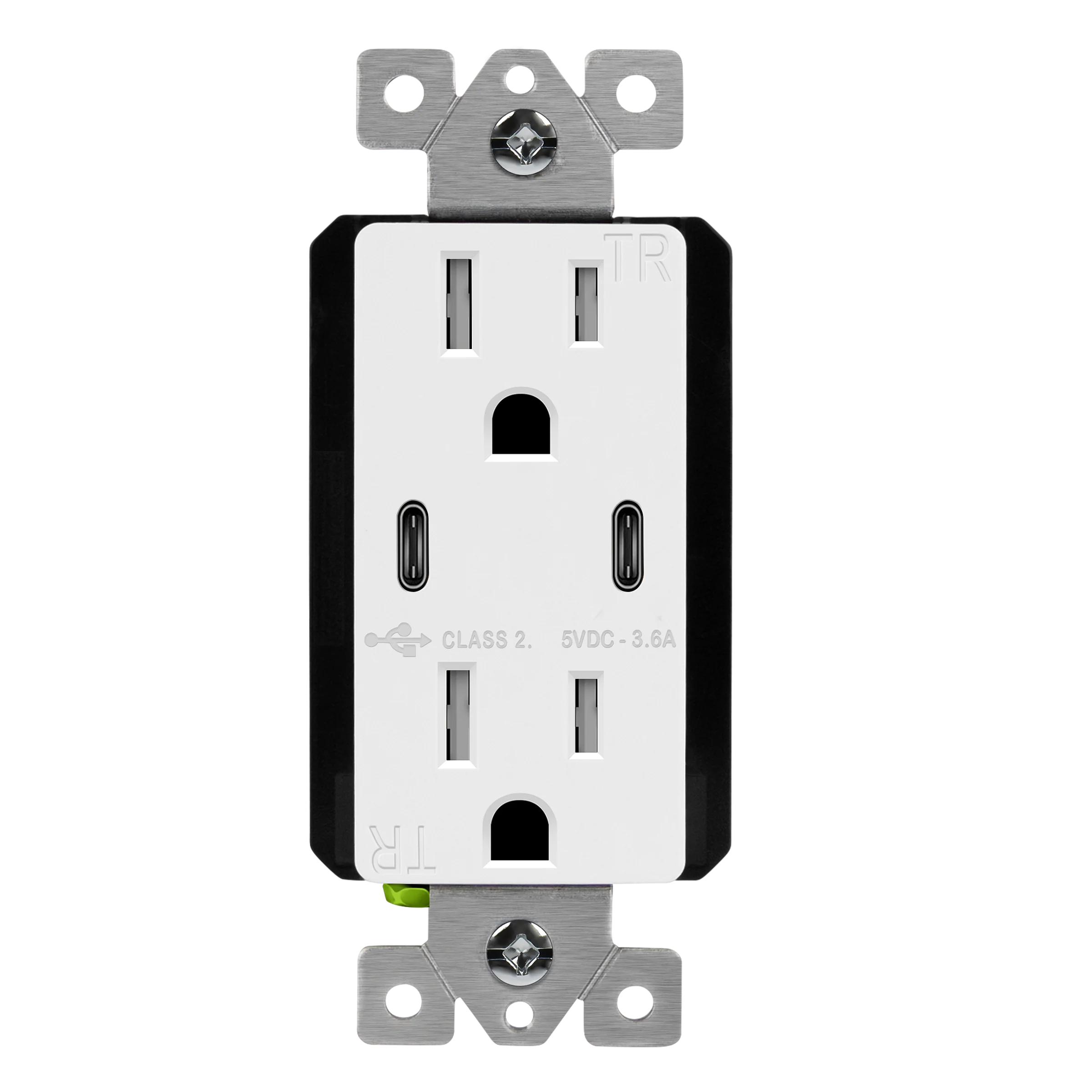 3.6A Dual USB Type C Wall Outlet Charger with 15A Tamper-Resistant Receptacle - Image 3