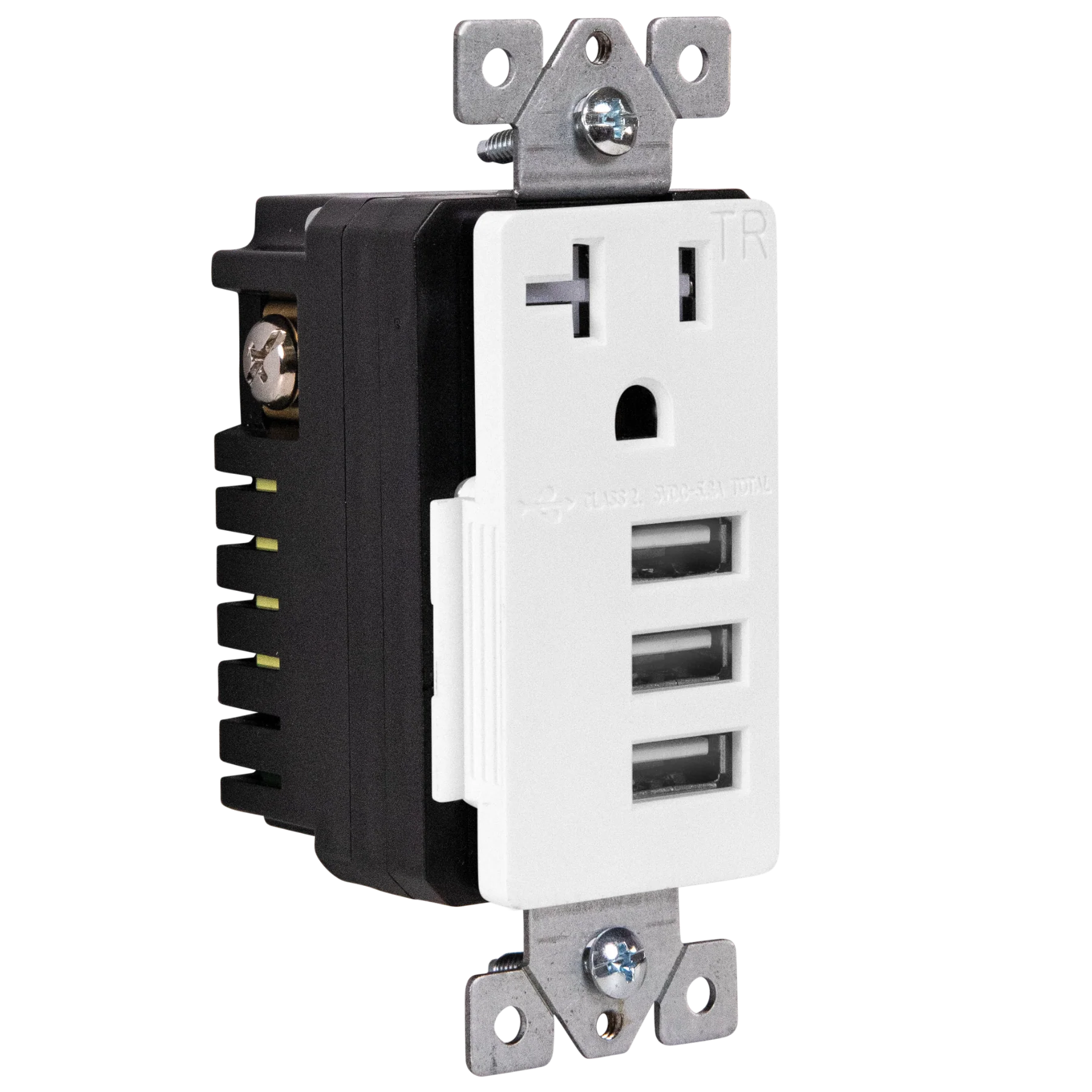 5.8A Three USB Type A Wall Outlet Charger  with Single 20A Tamper-Resistant  Receptacle - Image 3