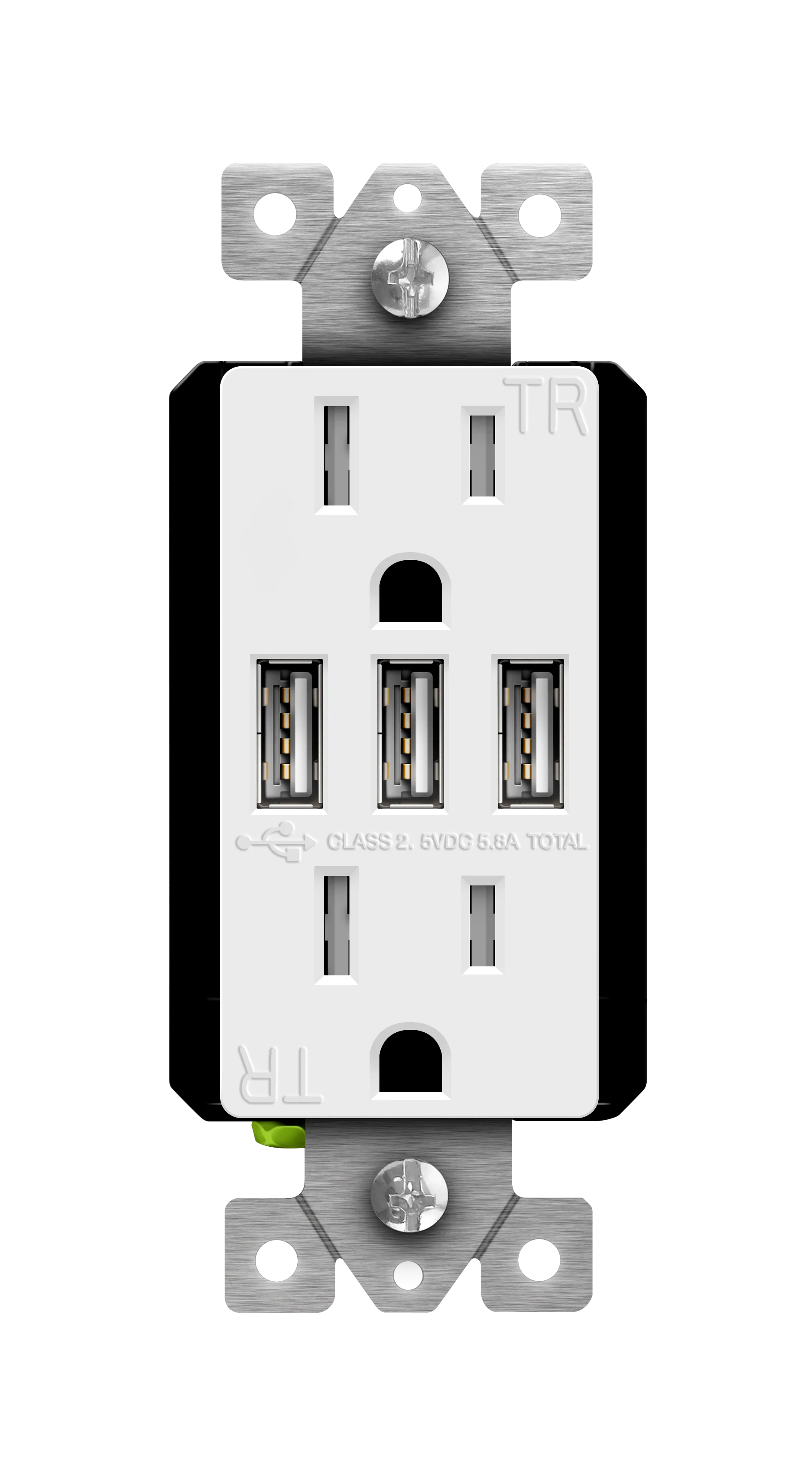 5.8A USB Three Type A Wall Outlet Charger  with 15A Tamper-Resistant Receptacle - Image 3