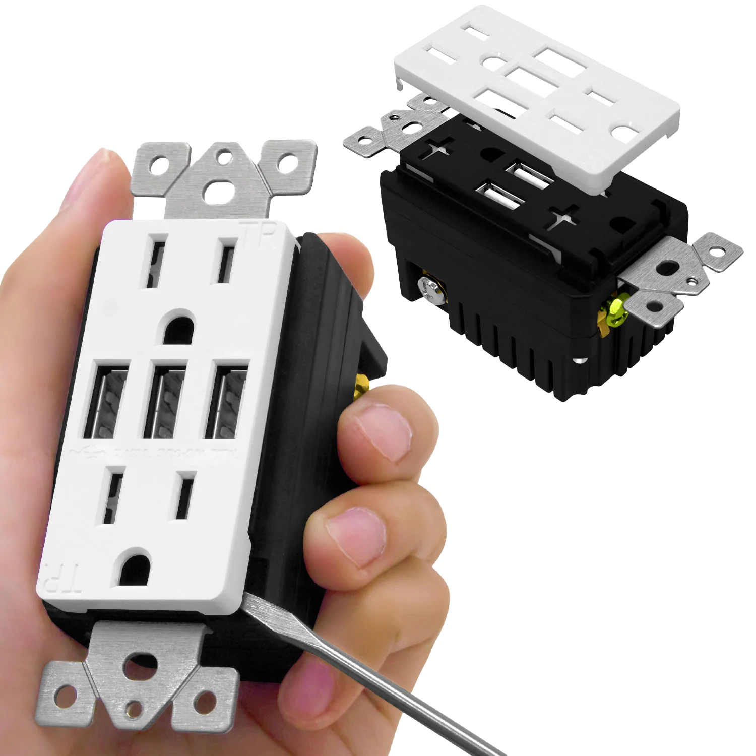 5.8A USB Three Type A Wall Outlet Charger  with 15A Tamper-Resistant Receptacle - Image 4